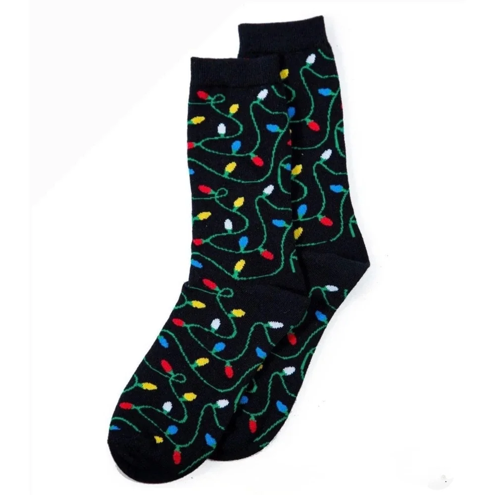 Tipsy Elves Mens String of Lights Christmas Socks Black Holiday Crew